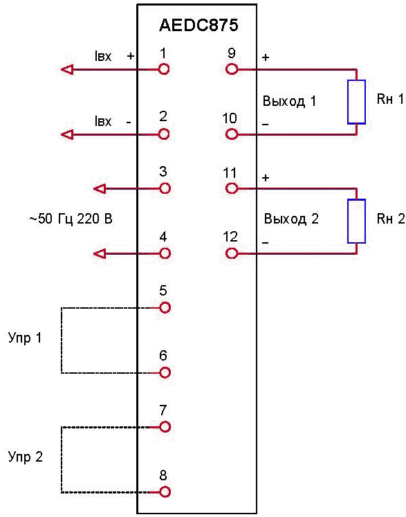 Преобразователь AEDC875 c двумя аналоговыми выходами и входами управления
