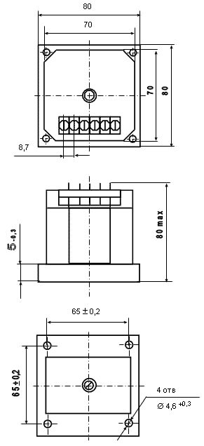 Габаритные и установочные размеры измерительного преобразователя переменного тока Е842/1